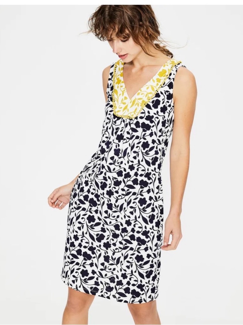 Boden Black Floral Tarifa Shift Jersey Dress Sleeveless Knee Length Women 2